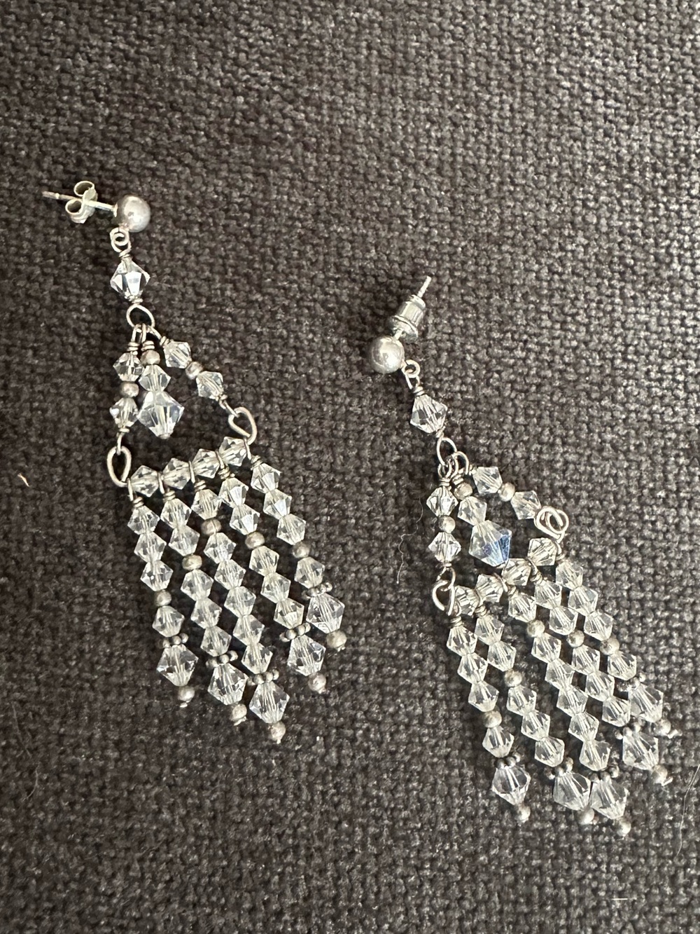 🧚✨ Flashy Silver Crystal Dangle Earrings - Elegant Clear Beaded Fringe